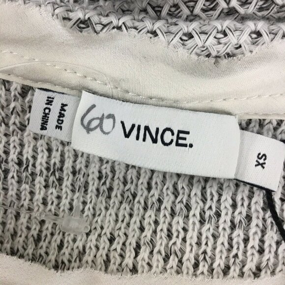 Vince Sweater Gray White Knit LongSleeve Silk Trim - Picture 7 of 8